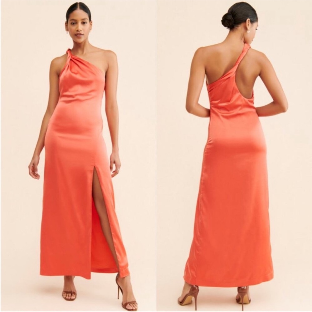 Free People Vibrant Coral Orange One-Shoulder Dress